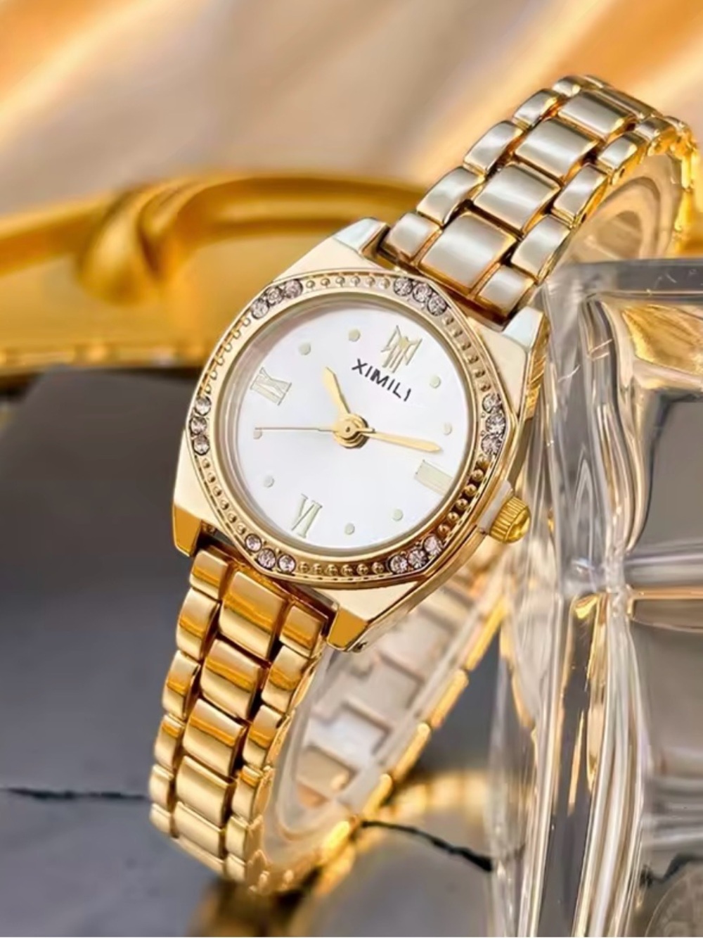 Ximili Women's Gold Crystal Accent Bracelet Watch